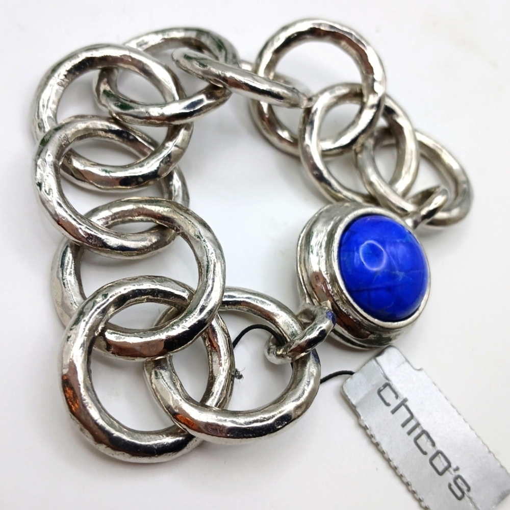 Chico's Chunky Blue Stone & Silver Bracelet NWT
